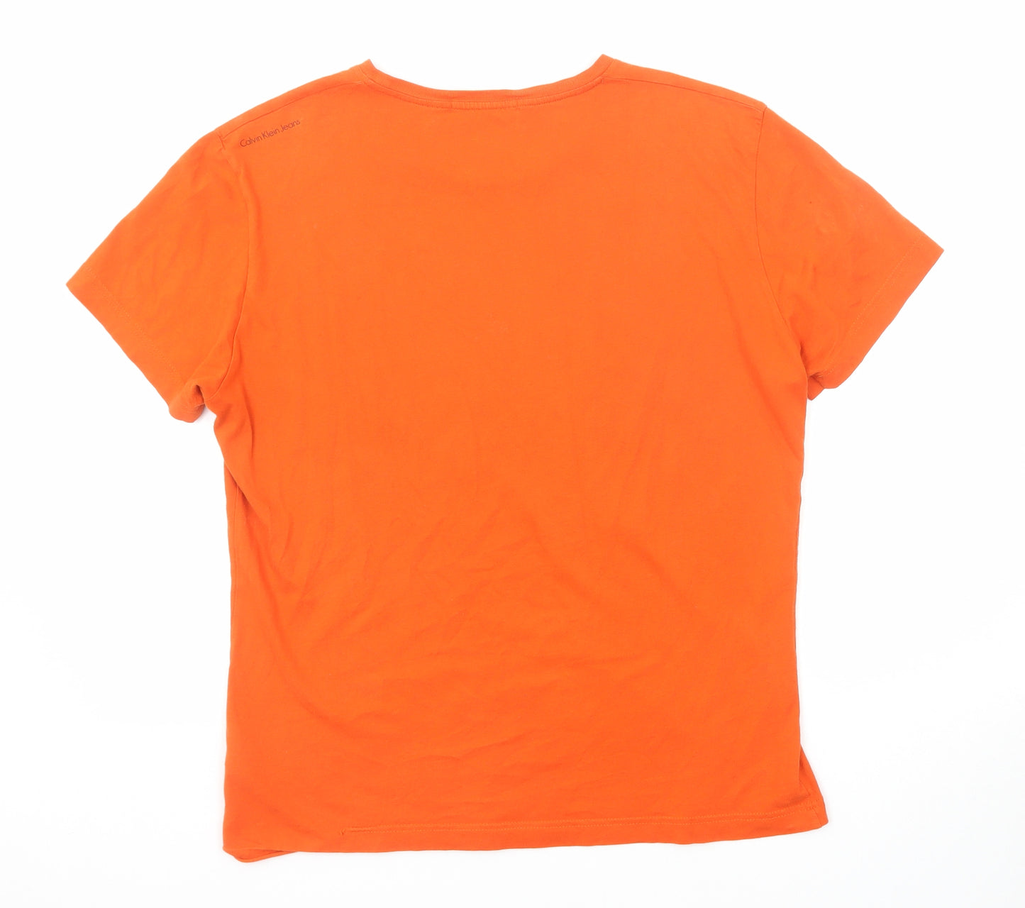 Calvin Klein Mens Orange Cotton T-Shirt Size M Round Neck