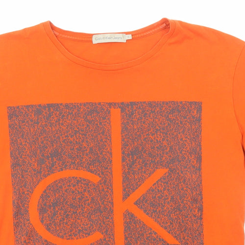 Calvin Klein Mens Orange Cotton T-Shirt Size M Round Neck