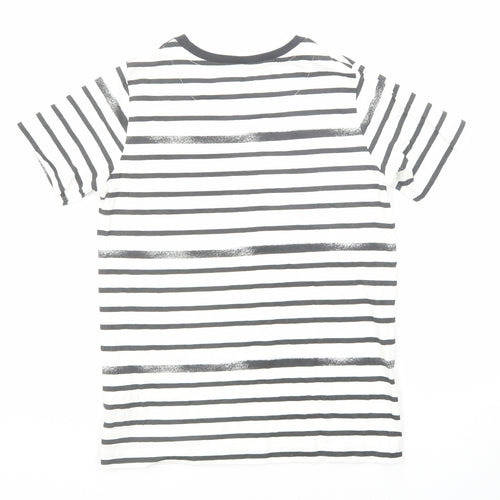 Marks and Spencer Boys Black Striped Cotton Basic T-Shirt Size 9-10 Years Round Neck Pullover