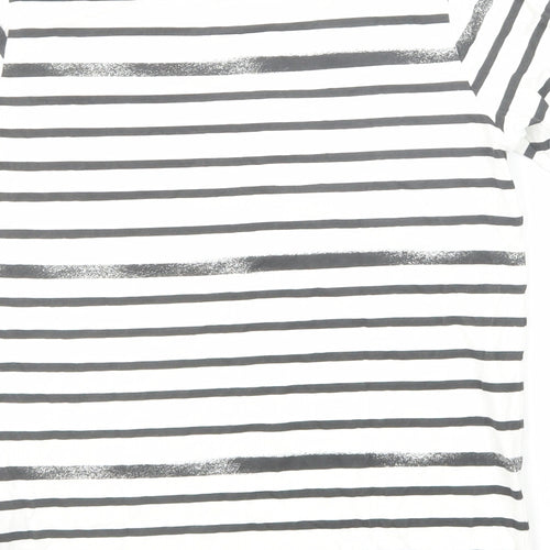 Marks and Spencer Boys Black Striped Cotton Basic T-Shirt Size 9-10 Years Round Neck Pullover