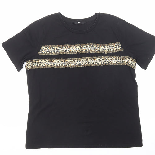 Very Womens Black Animal Print Cotton Basic T-Shirt Size 14 Crew Neck