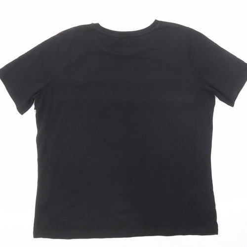 Very Womens Black Animal Print Cotton Basic T-Shirt Size 14 Crew Neck
