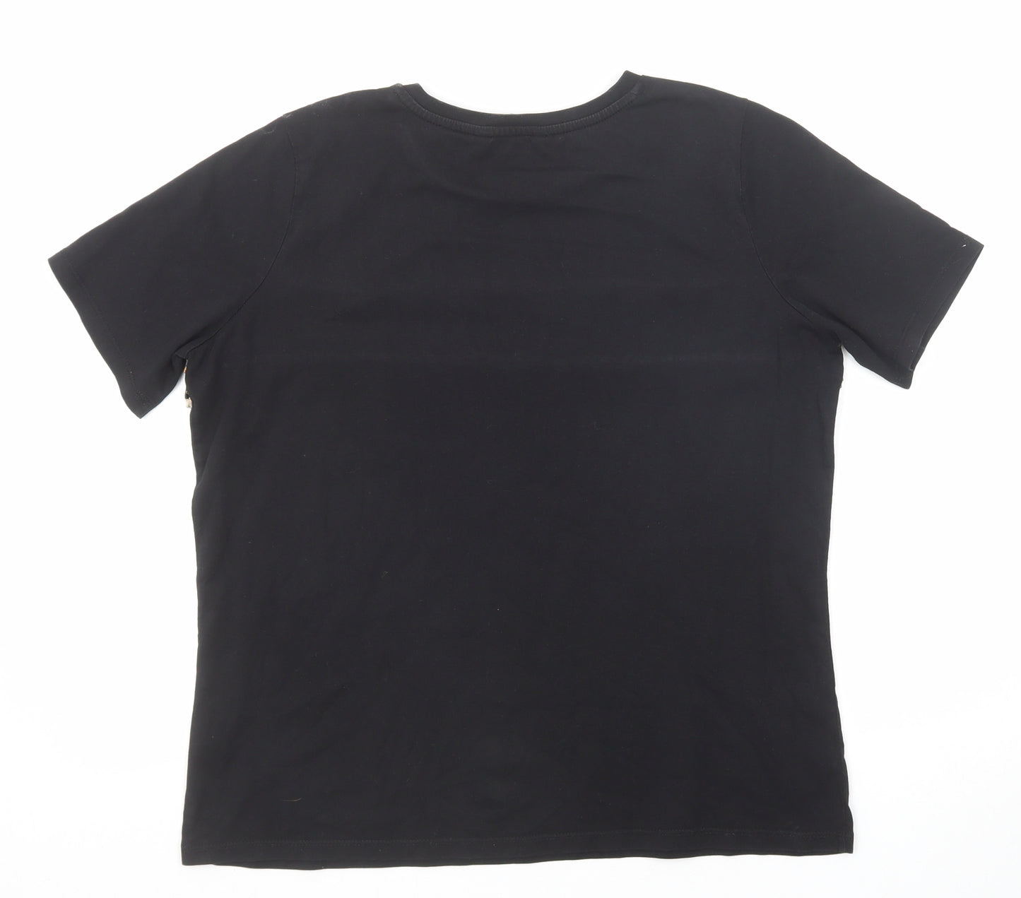 Very Womens Black Animal Print Cotton Basic T-Shirt Size 14 Crew Neck