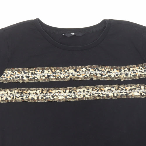 Very Womens Black Animal Print Cotton Basic T-Shirt Size 14 Crew Neck