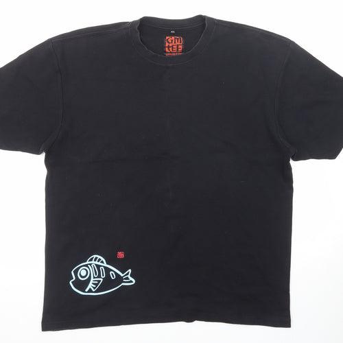 Gm Tee Mens Black Cotton T-Shirt Size 2XL Round Neck