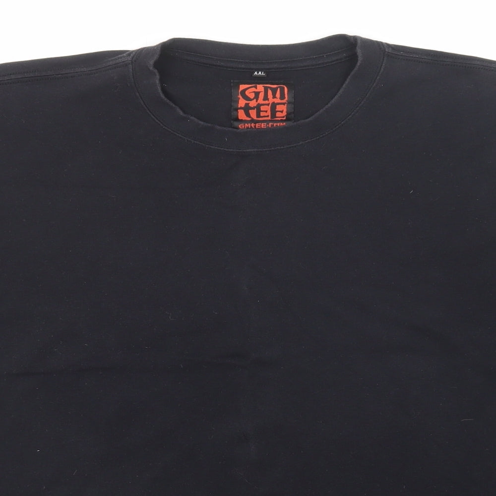 Gm Tee Mens Black Cotton T-Shirt Size 2XL Round Neck