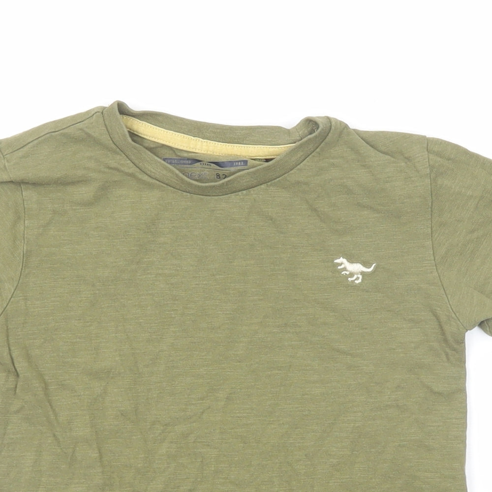 NEXT Boys Green Cotton Basic T-Shirt Size 2-3 Years Round Neck Pullover - Dinosaur