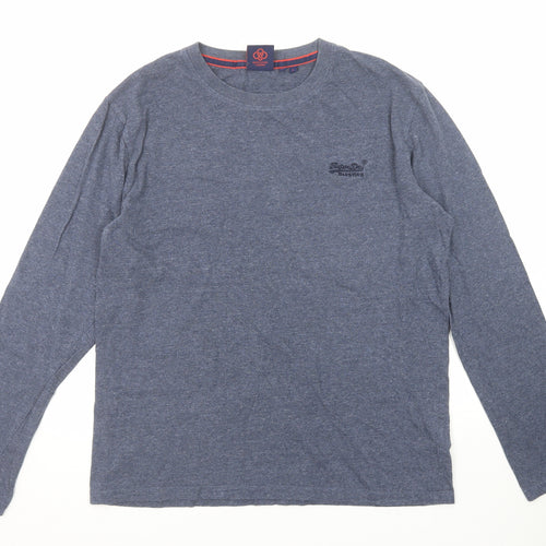 Superdry Mens Blue Cotton T-Shirt Size L Round Neck