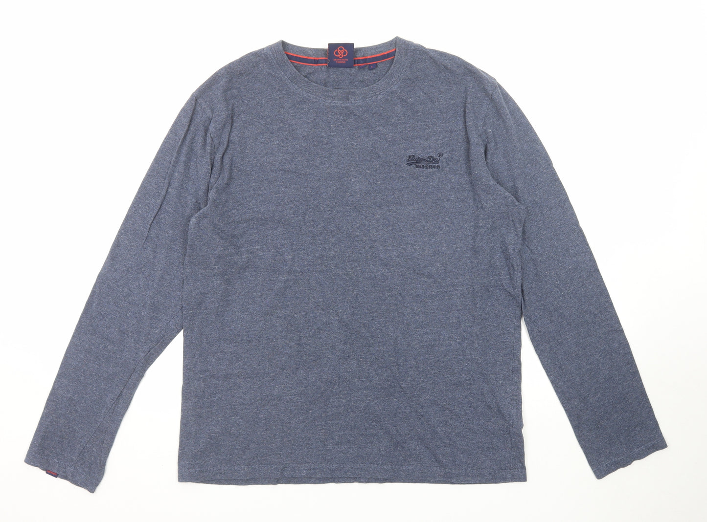Superdry Mens Blue Cotton T-Shirt Size L Round Neck