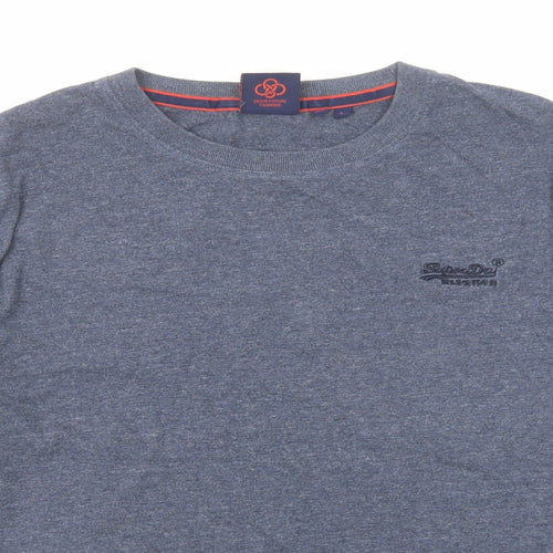 Superdry Mens Blue Cotton T-Shirt Size L Round Neck