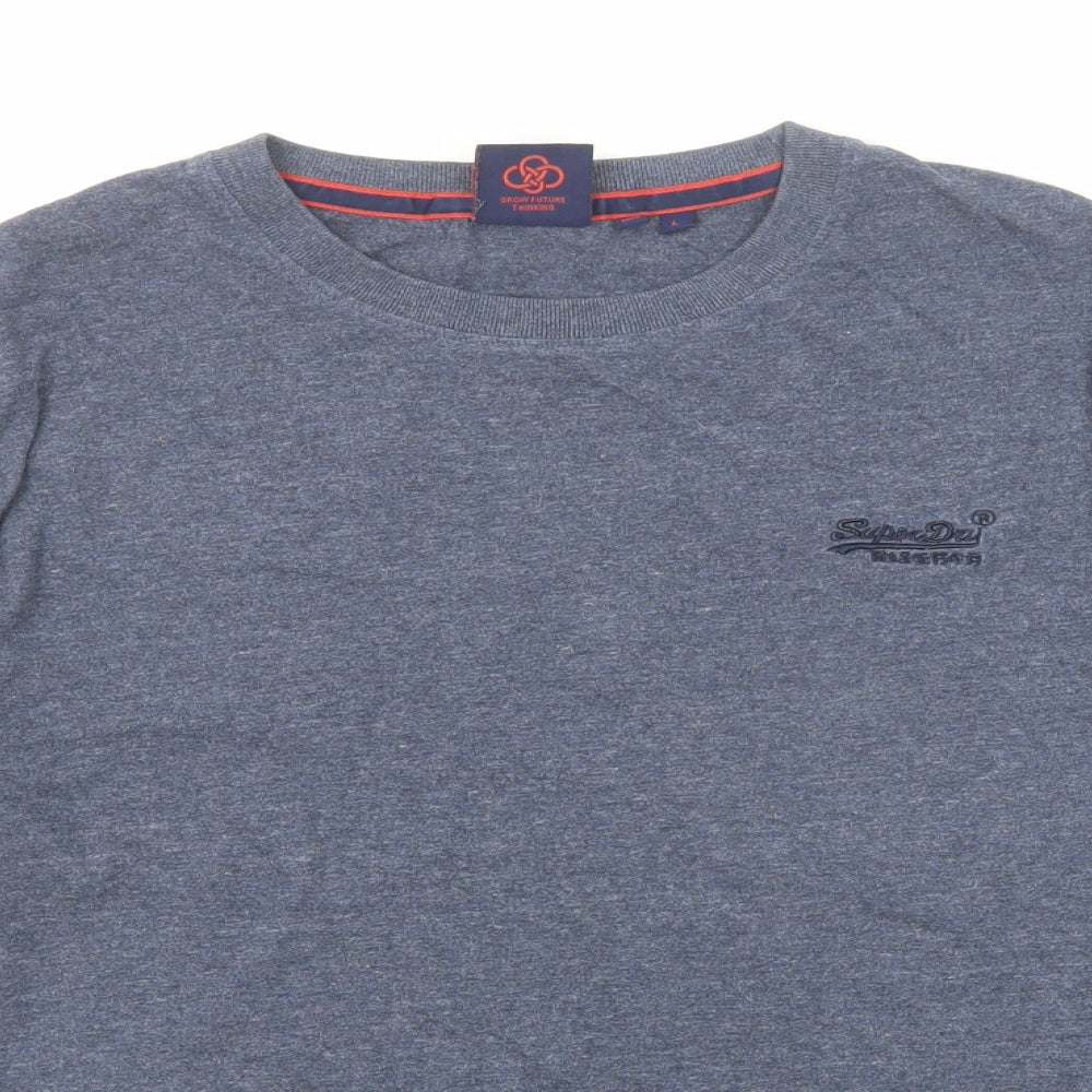 Superdry Mens Blue Cotton T-Shirt Size L Round Neck