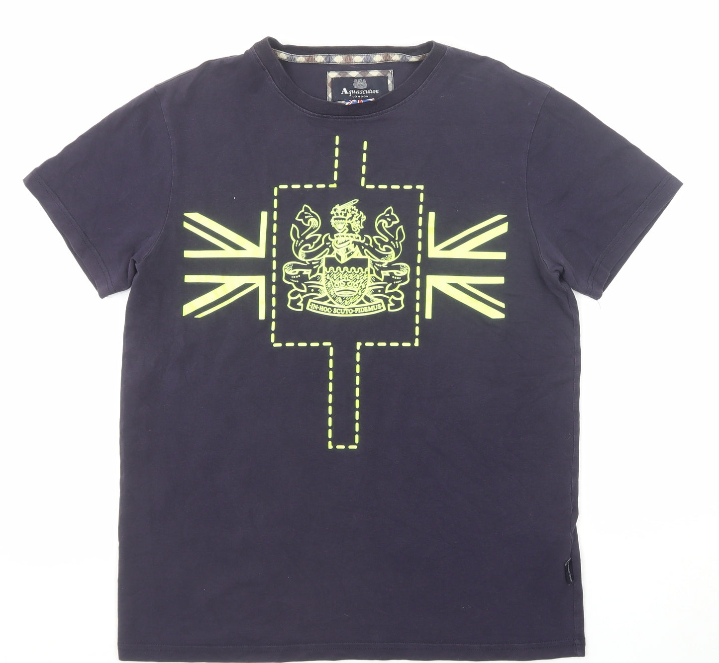 Aquascutum Mens Blue Cotton T-Shirt Size S Round Neck