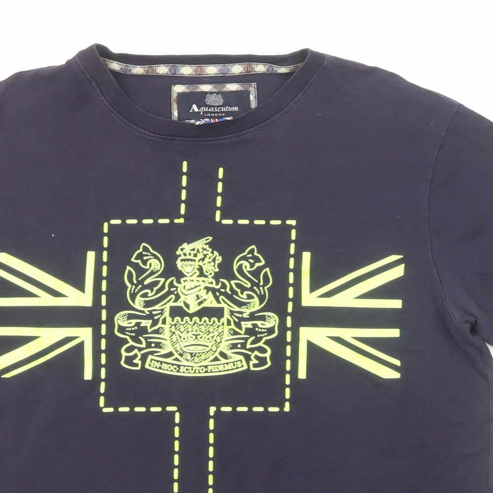 Aquascutum Mens Blue Cotton T-Shirt Size S Round Neck