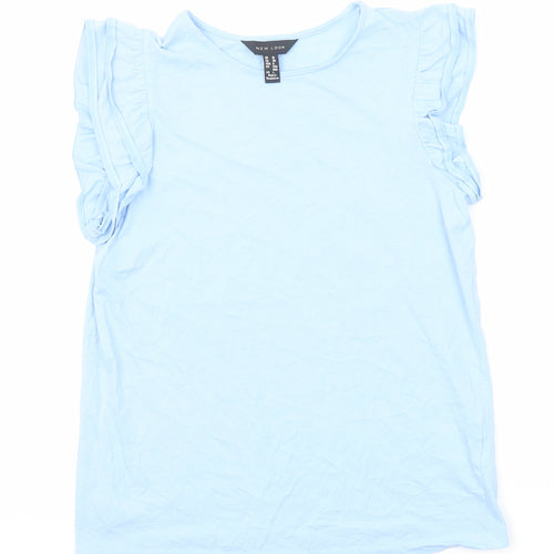 New Look Womens Blue Cotton Basic T-Shirt Size 10 Round Neck