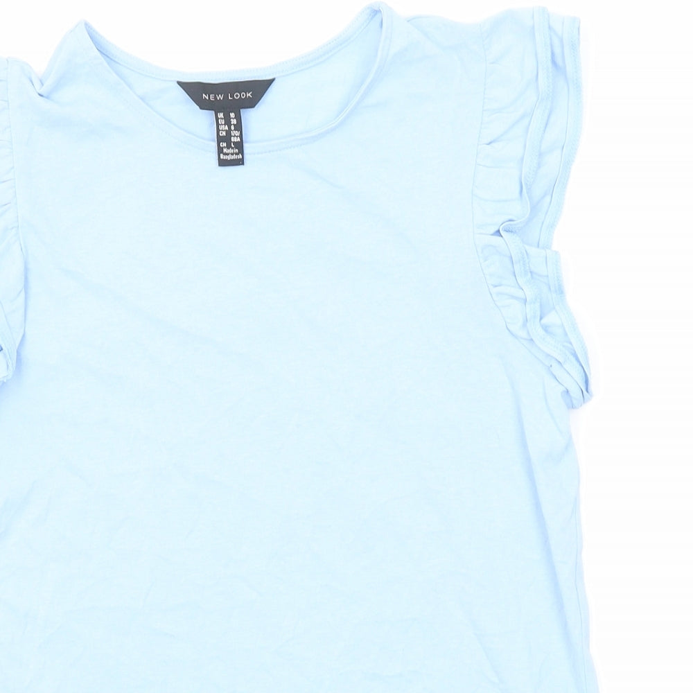 New Look Womens Blue Cotton Basic T-Shirt Size 10 Round Neck