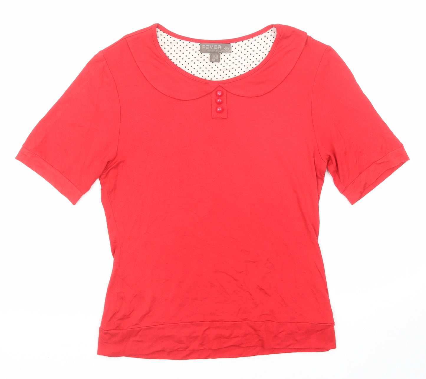 Fever Womens Red Polyester Basic Blouse Size 10 Collared