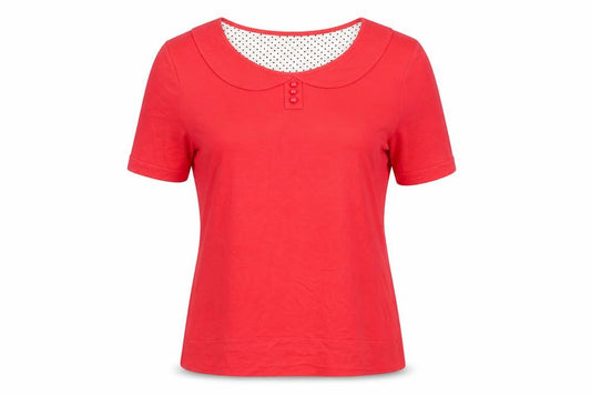 Front view of Fever women’s red polyester basic blouse, size UK 10, collared