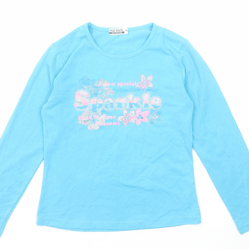Naf Girls Girls Blue Polyester Basic T-Shirt Size 10 Years Round Neck Pullover - Sparkle