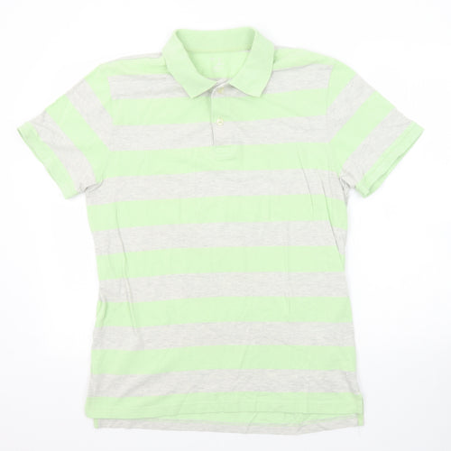 Gap Mens Green Striped Cotton Polo Size L Collared Button
