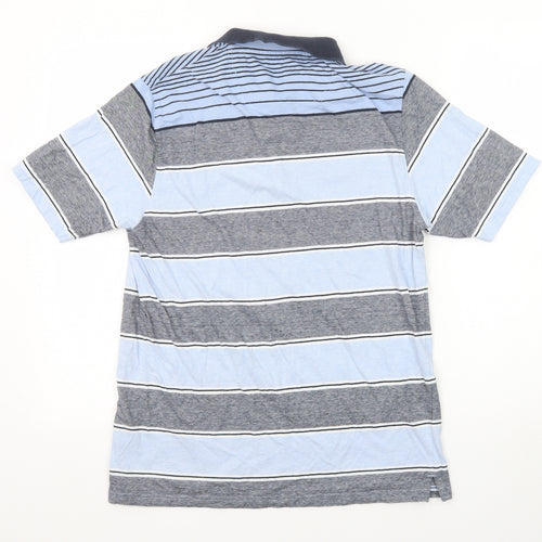 EWM Mens Blue Striped Cotton Polo Size M Collared Button