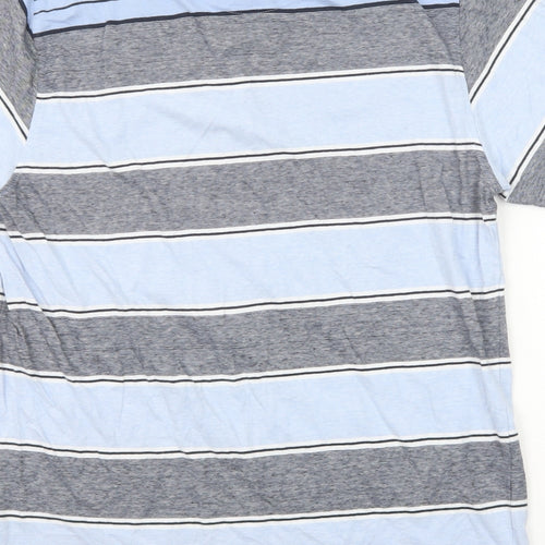 EWM Mens Blue Striped Cotton Polo Size M Collared Button