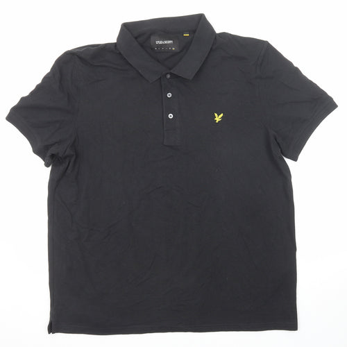 Lyle & Scott Mens Black Cotton Polo Size 2XL Collared Button
