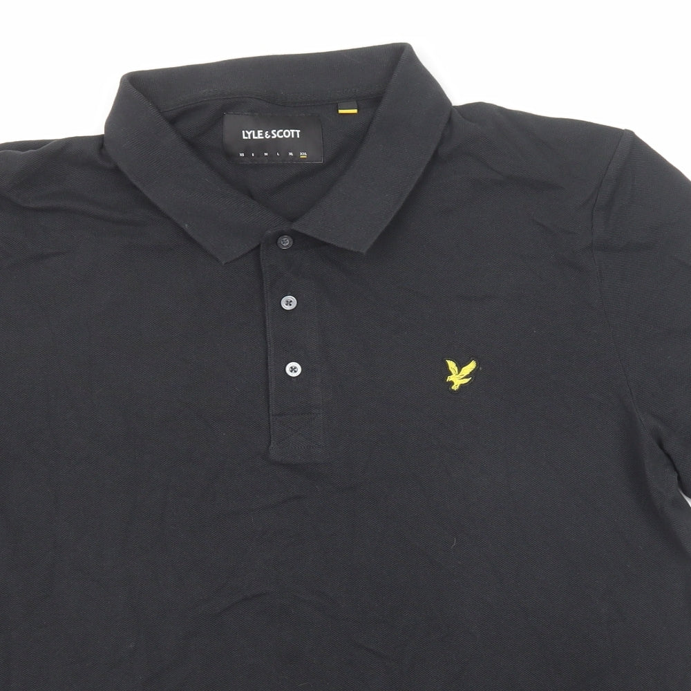 Lyle & Scott Mens Black Cotton Polo Size 2XL Collared Button