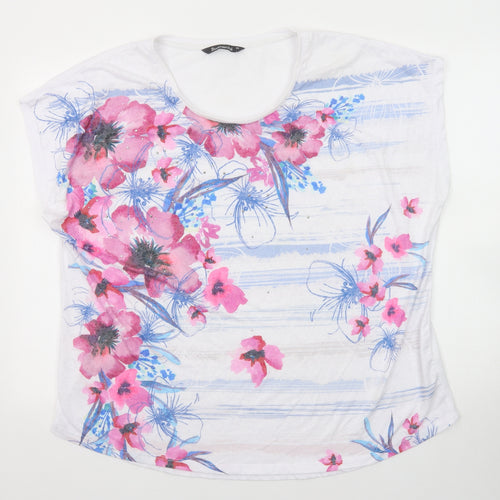 Bonmarché Womens White Floral Polyester Basic Blouse Size 22 Round Neck