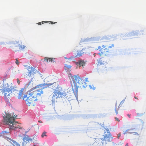 Bonmarché Womens White Floral Polyester Basic Blouse Size 22 Round Neck