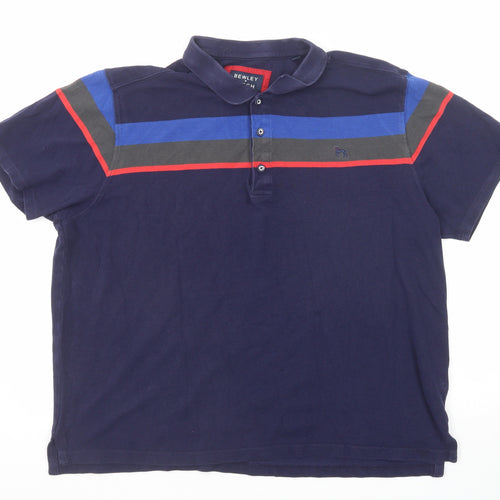 Bewley & Ritch Mens Blue Colourblock Cotton Polo Size 2XL Collared Button