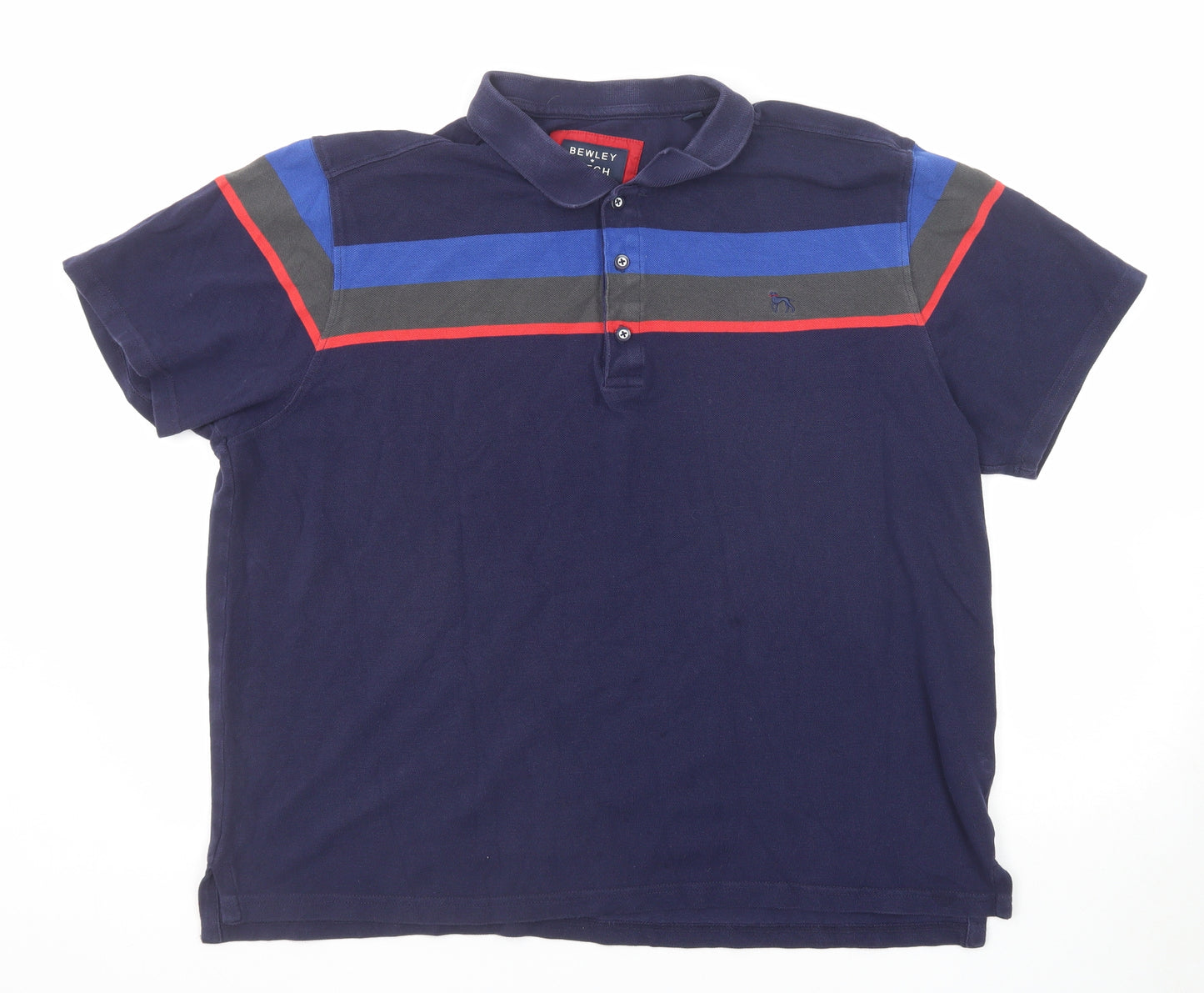 Bewley & Ritch Mens Blue Colourblock Cotton Polo Size 2XL Collared Button