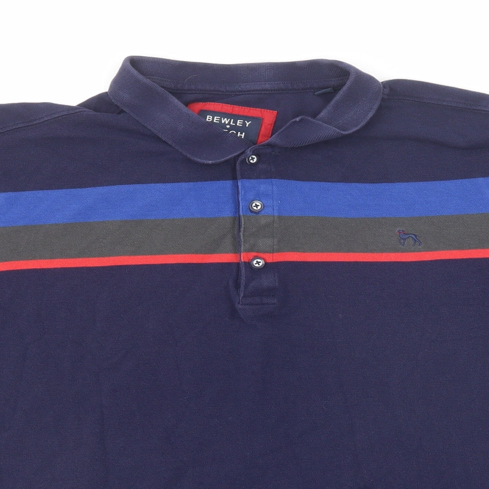 Bewley & Ritch Mens Blue Colourblock Cotton Polo Size 2XL Collared Button