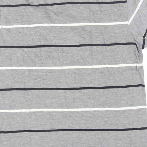 Marks and Spencer Mens Grey Striped Cotton Polo Size M Collared Button