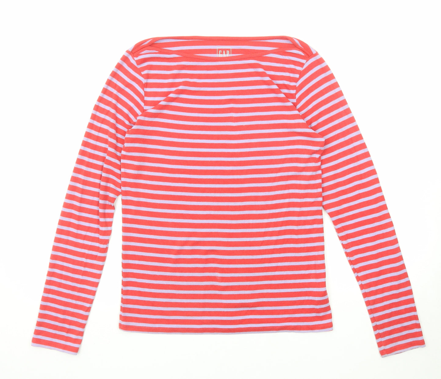 Gap Womens Red Striped Cotton Basic T-Shirt Size M Boat Neck