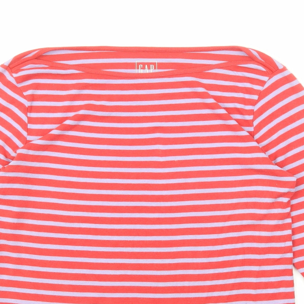 Gap Womens Red Striped Cotton Basic T-Shirt Size M Boat Neck