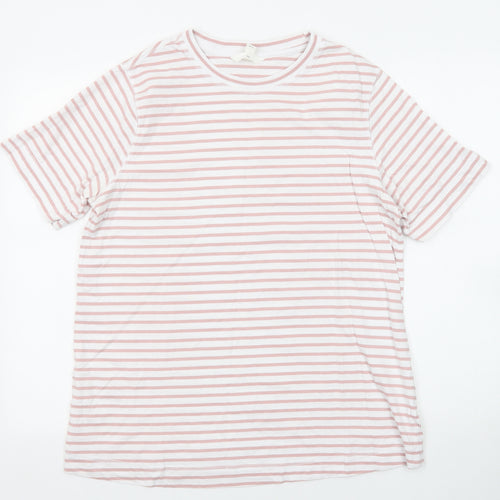 H&M Womens White Striped Cotton Basic T-Shirt Size M Crew Neck