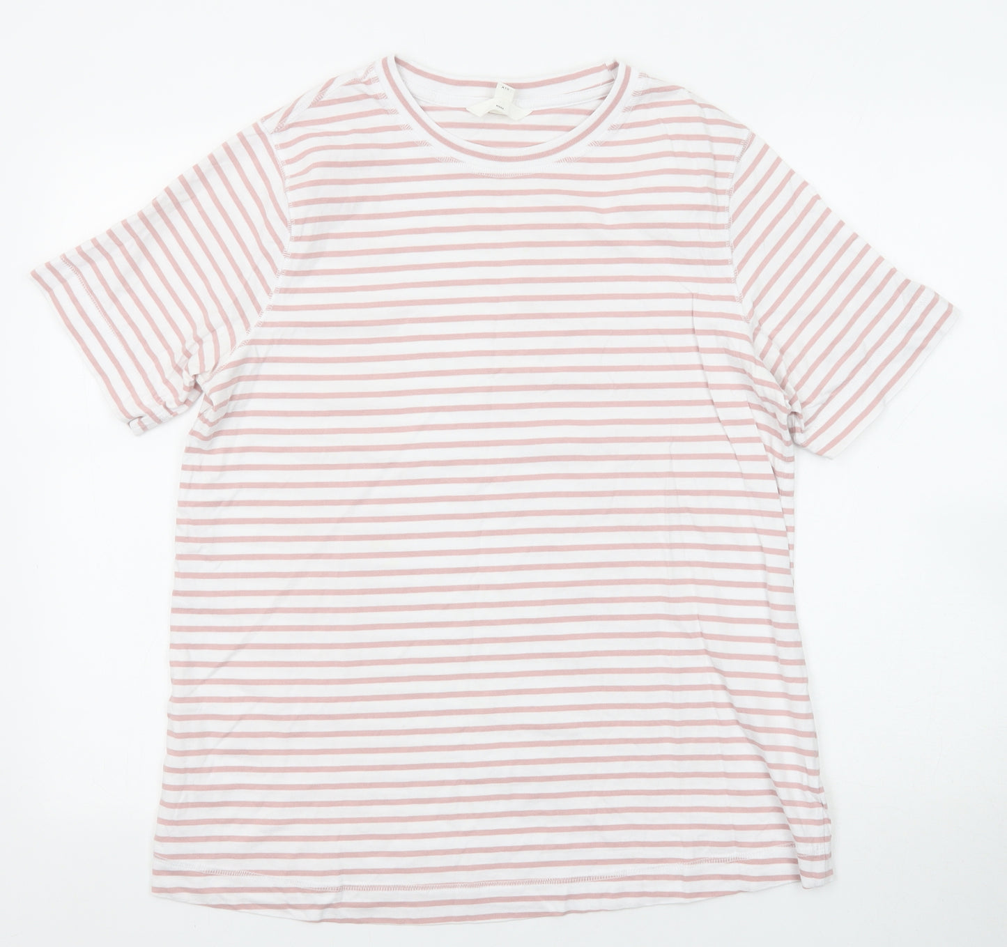 H&M Womens White Striped Cotton Basic T-Shirt Size M Crew Neck