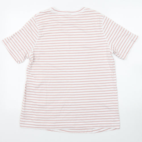 H&M Womens White Striped Cotton Basic T-Shirt Size M Crew Neck