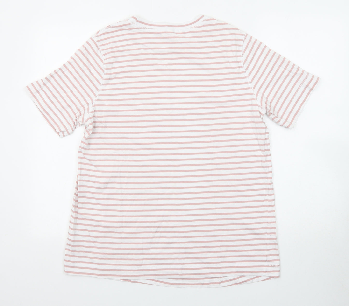 H&M Womens White Striped Cotton Basic T-Shirt Size M Crew Neck