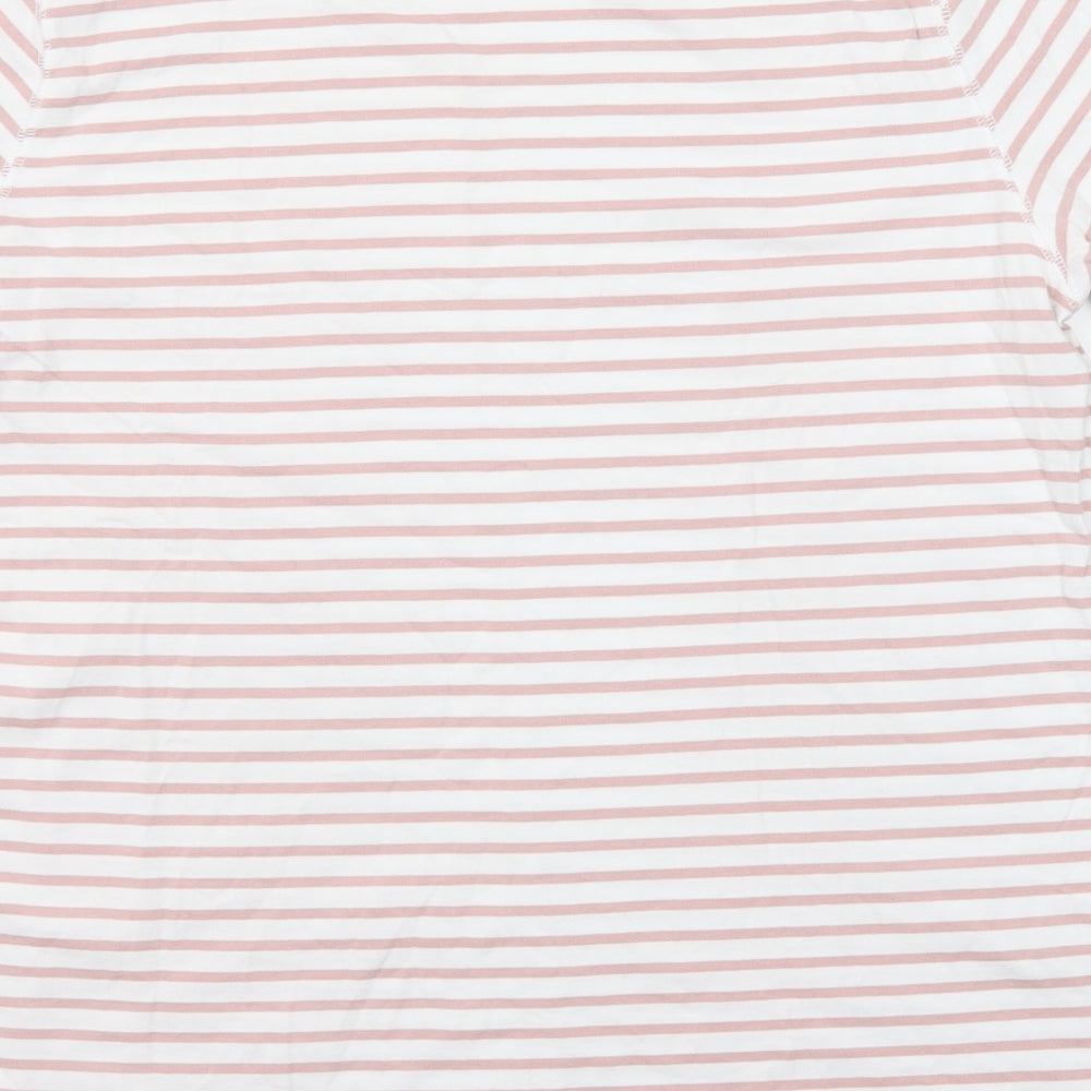 H&M Womens White Striped Cotton Basic T-Shirt Size M Crew Neck