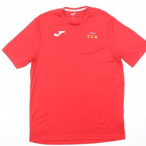 Joma Mens Red Polyester Basic T-Shirt Size L Crew Neck Pullover