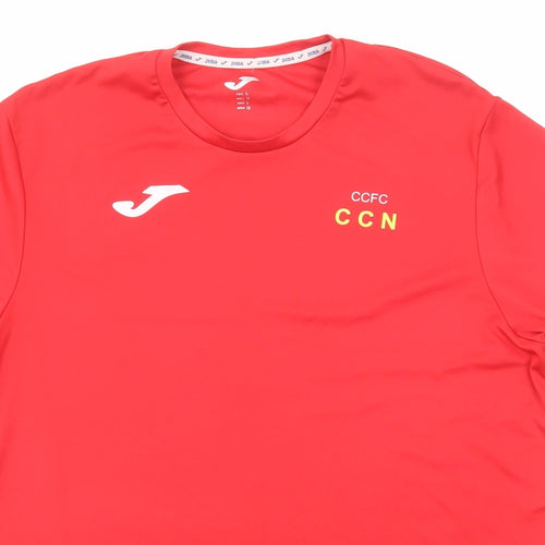Joma Mens Red Polyester Basic T-Shirt Size L Crew Neck Pullover
