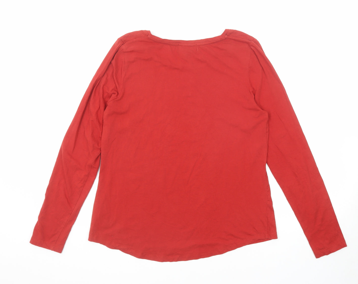 Lauren Active Womens Red Cotton Basic T-Shirt Size M Boat Neck