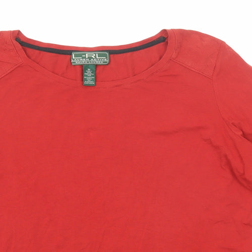 Lauren Active Womens Red Cotton Basic T-Shirt Size M Boat Neck