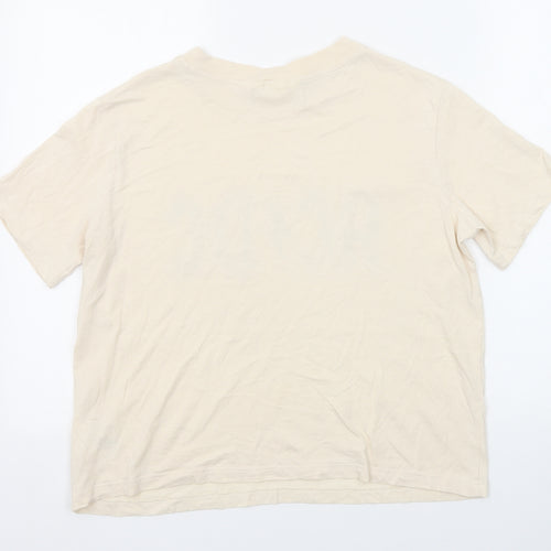 H&M Womens Beige Cotton Basic T-Shirt Size S Round Neck - AC/DC