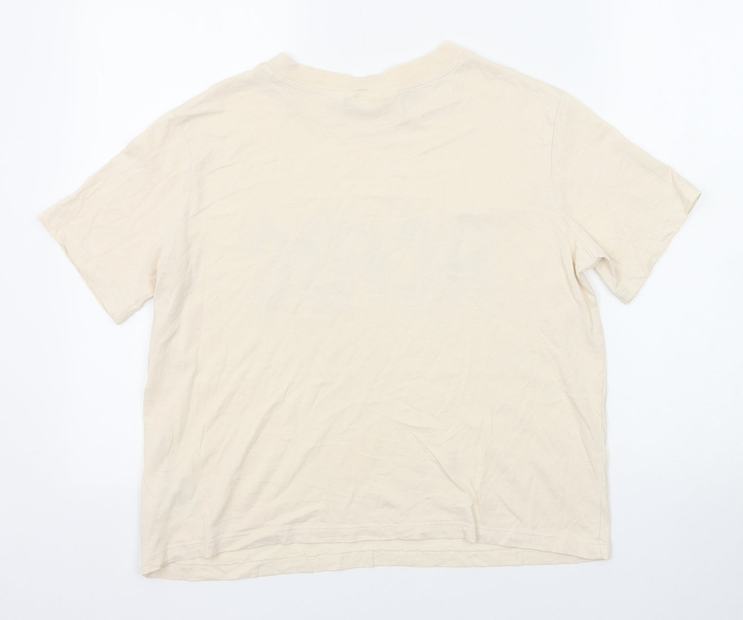 H&M Womens Beige Cotton Basic T-Shirt Size S Round Neck - AC/DC