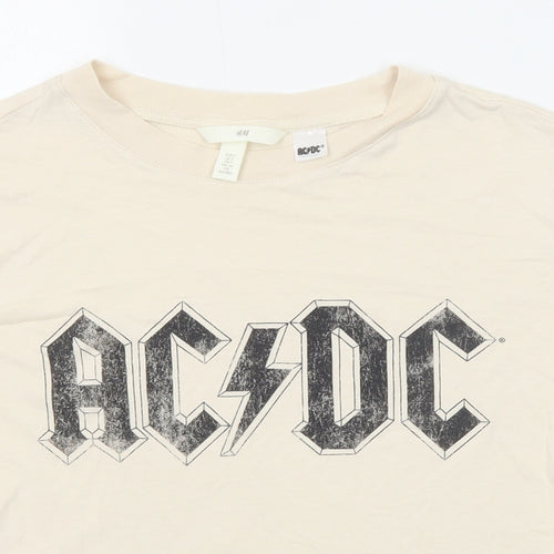 H&M Womens Beige Cotton Basic T-Shirt Size S Round Neck - AC/DC