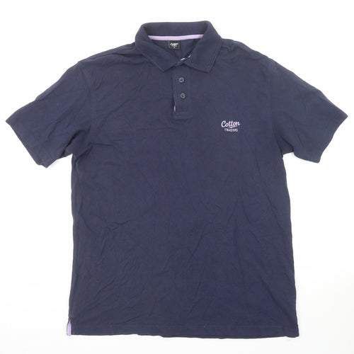 Cotton Traders Mens Blue Cotton Polo Size M Collared Button