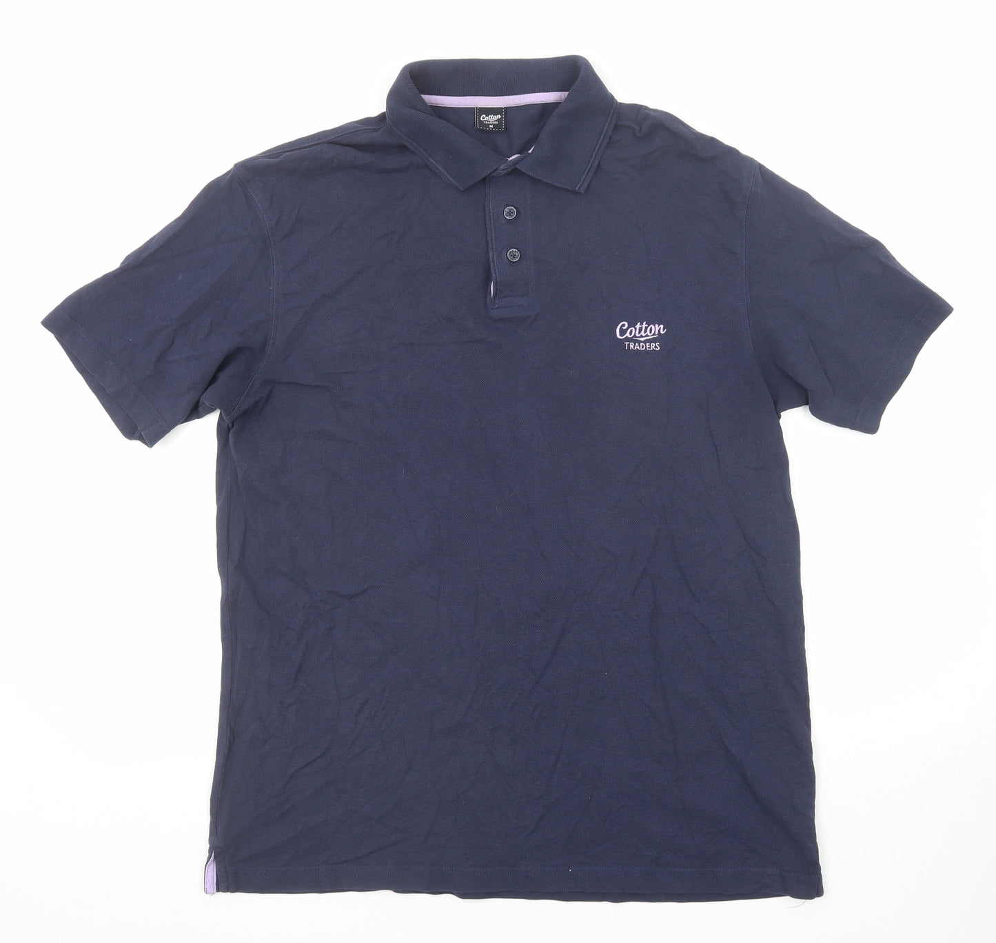 Cotton Traders Mens Blue Cotton Polo Size M Collared Button