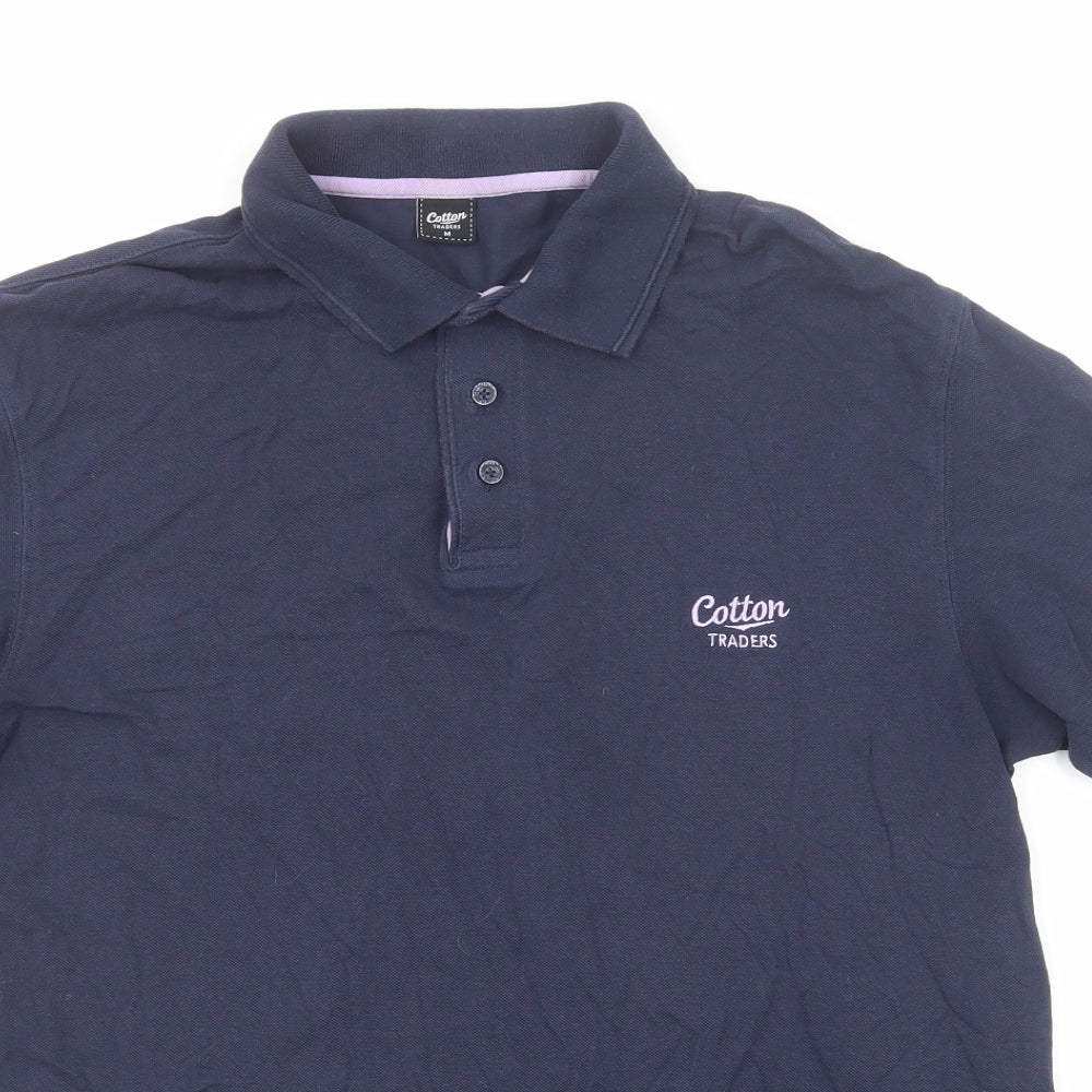 Cotton Traders Mens Blue Cotton Polo Size M Collared Button